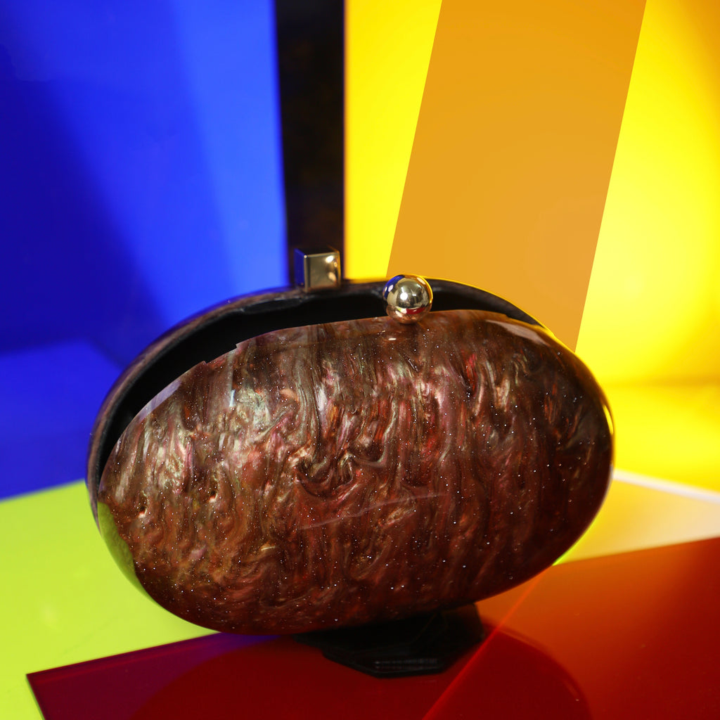 Bronze Capsule Acrylic Clutch with Detachable Sling