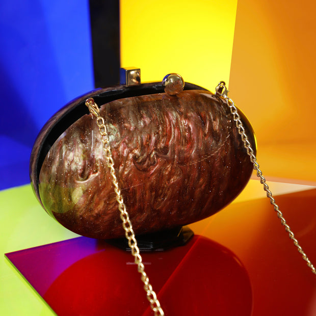 Bronze Capsule Acrylic Clutch with Detachable Sling