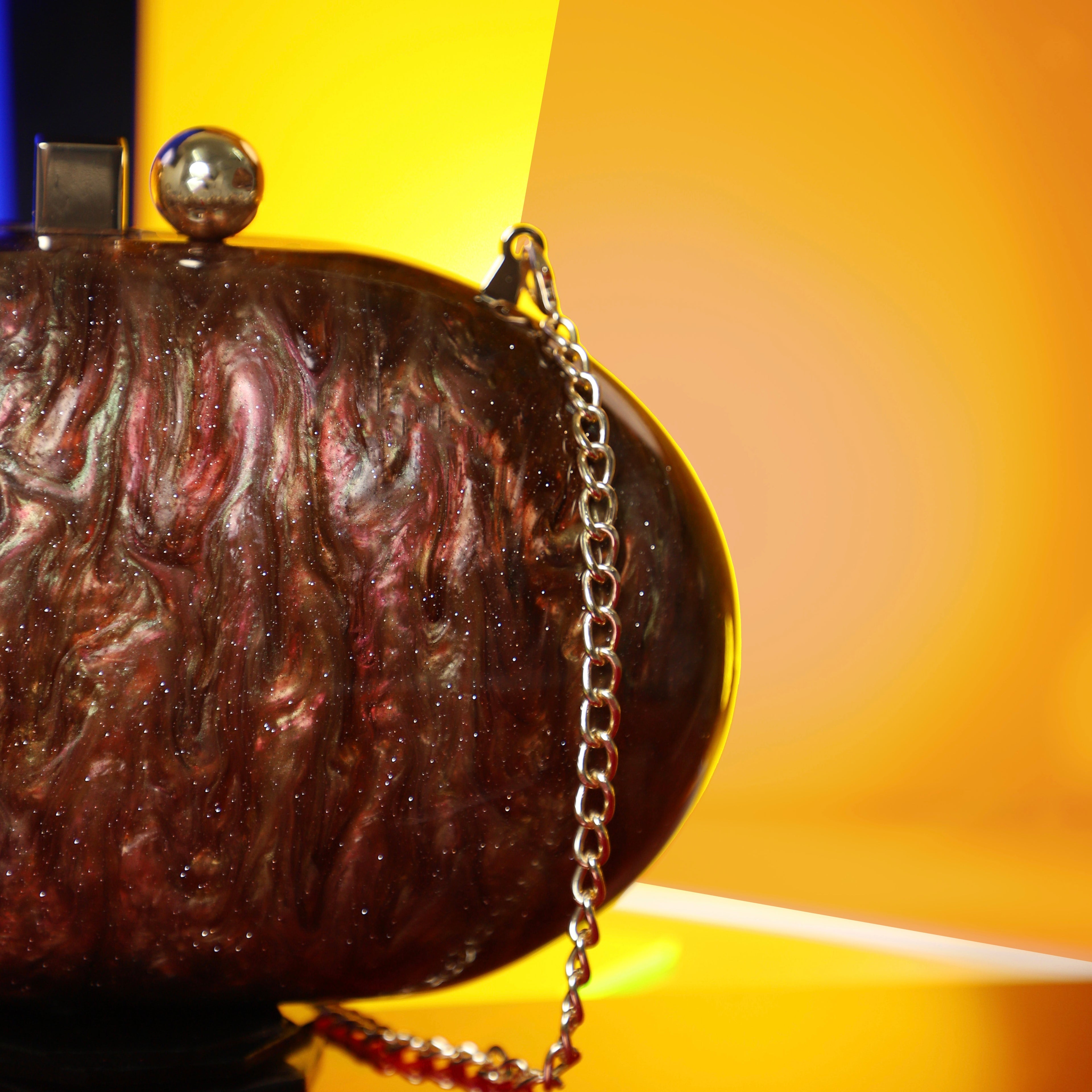Bronze Capsule Acrylic Clutch with Detachable Sling