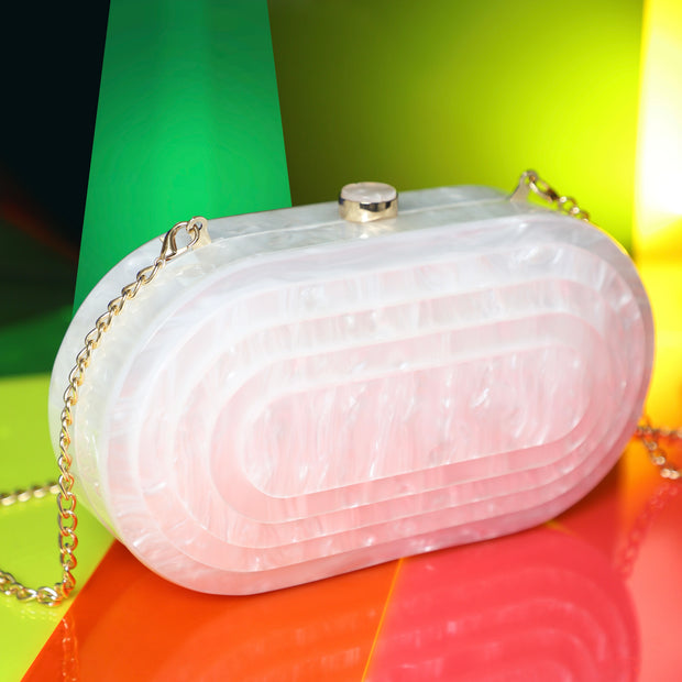 Statement White Acrylic Clutch with Detachable sling