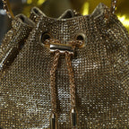 Golden Embellished Bucket Bag with Detachable Sling