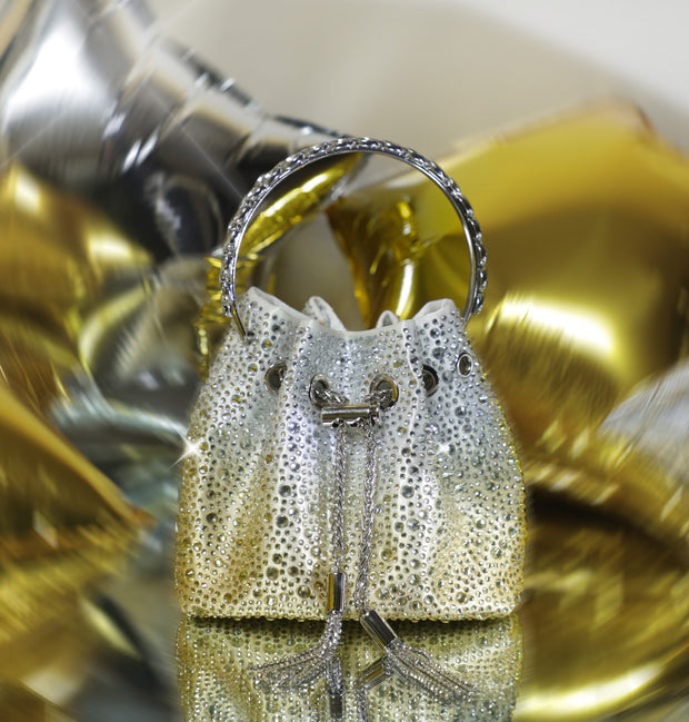 Golden & Silver Ombre Embellished Bucket Bag with Detachable Sling