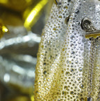 Golden & Silver Ombre Embellished Bucket Bag with Detachable Sling