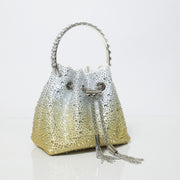 Golden & Silver Ombre Embellished Bucket Bag with Detachable Sling