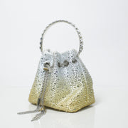 Golden & Silver Ombre Embellished Bucket Bag with Detachable Sling