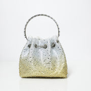 Golden & Silver Ombre Embellished Bucket Bag with Detachable Sling