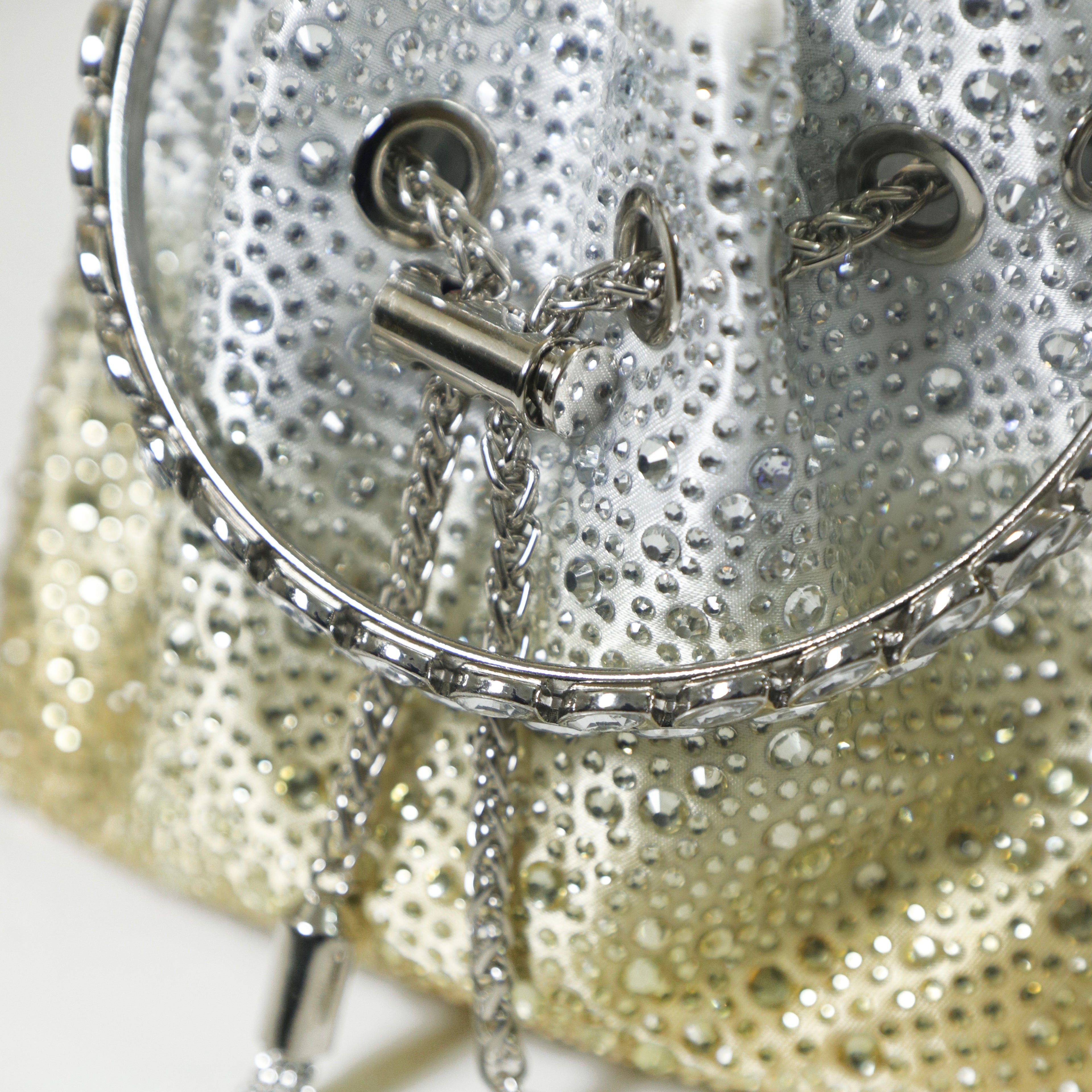Golden & Silver Ombre Embellished Bucket Bag with Detachable Sling
