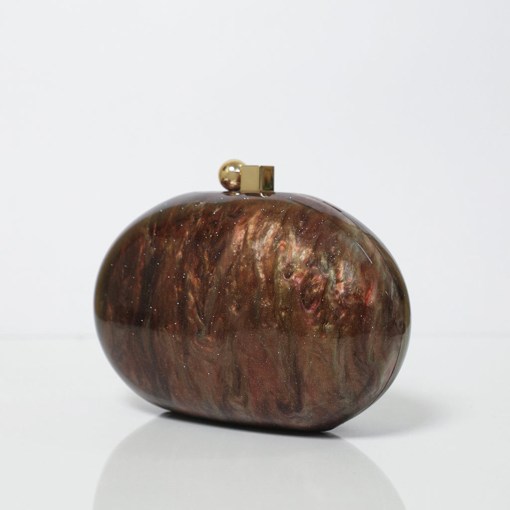Bronze Capsule Acrylic Clutch with Detachable Sling