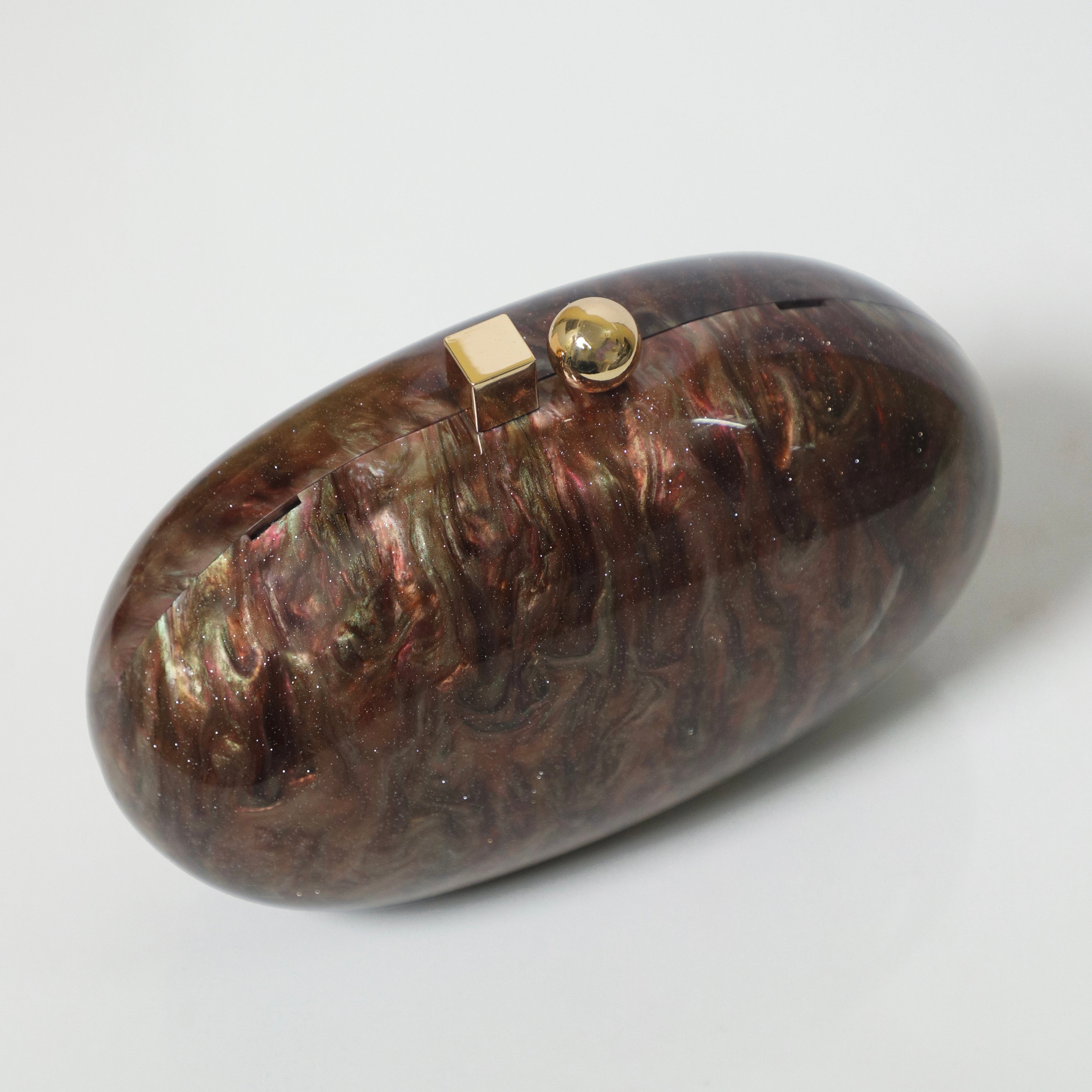 Bronze Capsule Acrylic Clutch with Detachable Sling