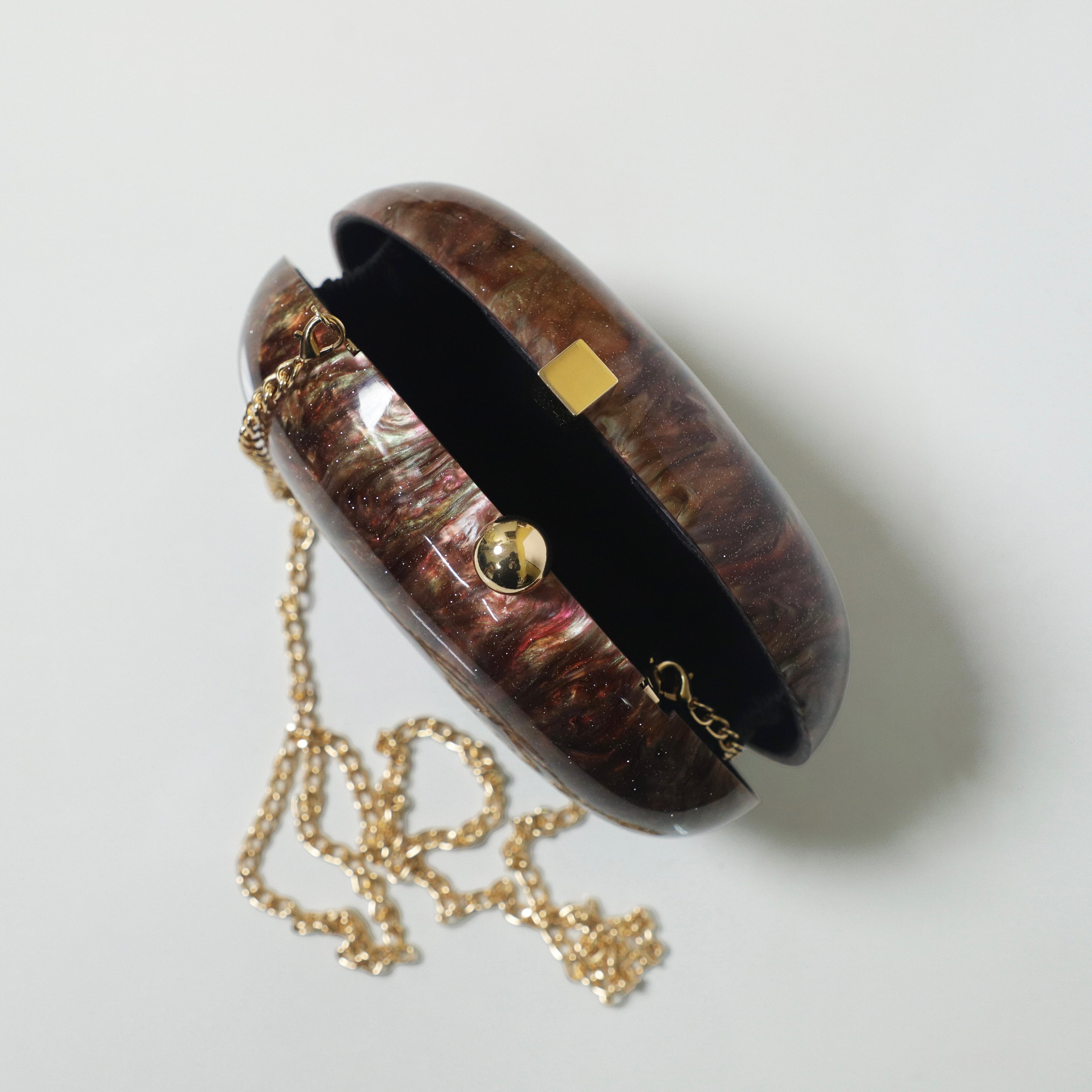 Bronze Capsule Acrylic Clutch with Detachable Sling