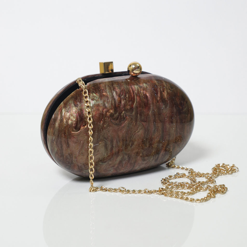 Bronze Capsule Acrylic Clutch with Detachable Sling