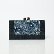 Statement Black & Grey Acrylic Clutch with Detachable Sling