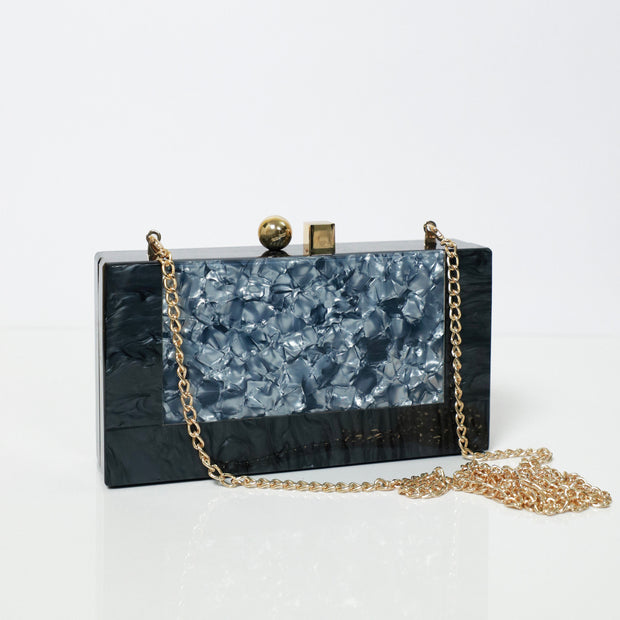 Statement Black & Grey Acrylic Clutch with Detachable Sling