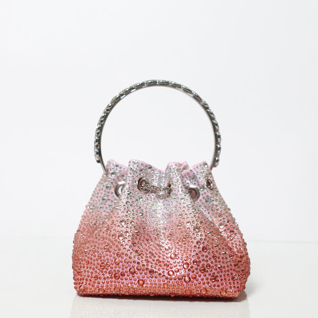 Pink Ombre Embellished Bucket Bag with Detachable Sling