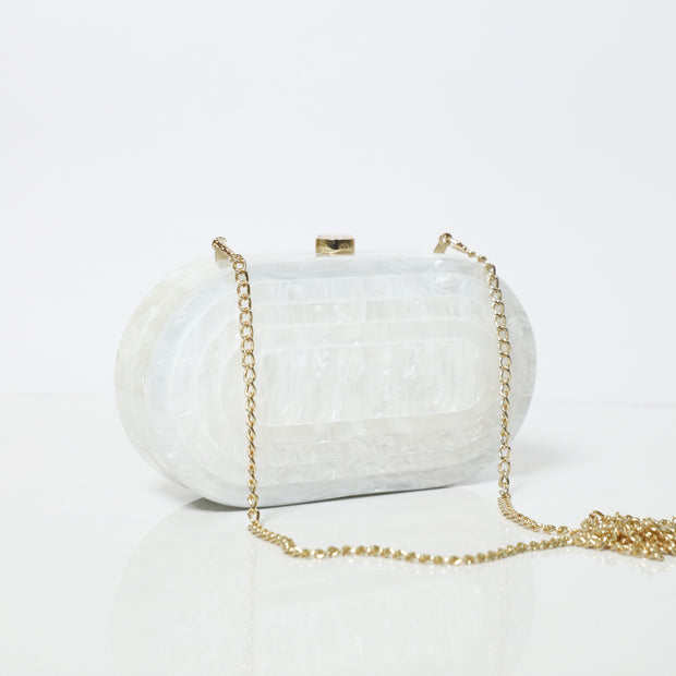 Statement White Acrylic Clutch with Detachable sling