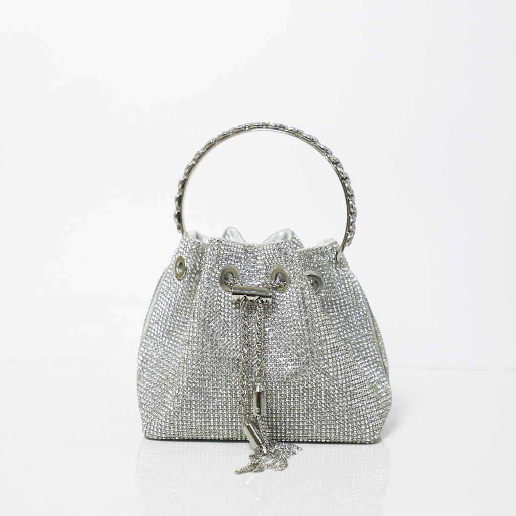 Silver Embellished Bucket Bag with Detachable Sling