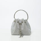 Silver Embellished Bucket Bag with Detachable Sling
