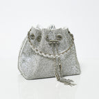 Silver Embellished Bucket Bag with Detachable Sling