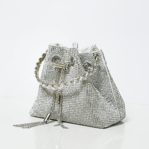 Silver Embellished Bucket Bag with Detachable Sling