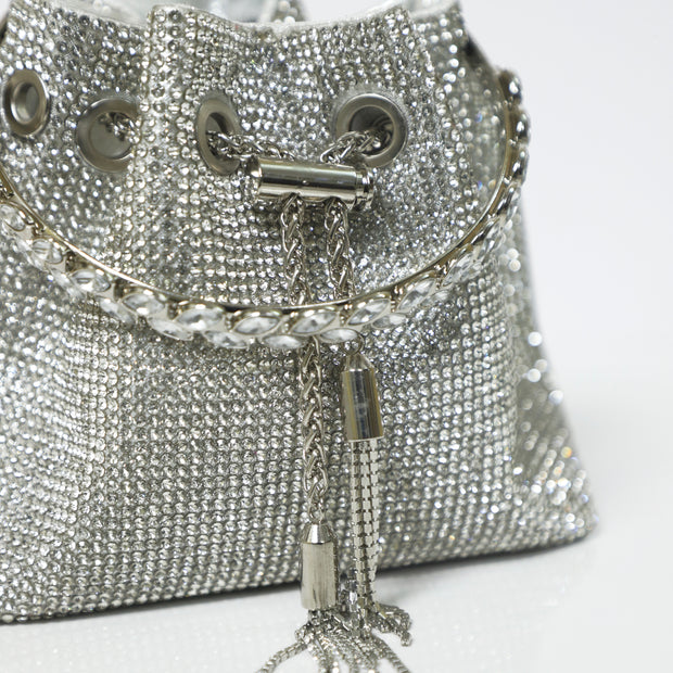 Silver Embellished Bucket Bag with Detachable Sling