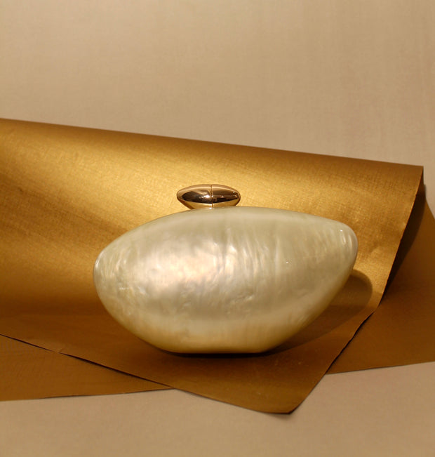 Acrylic Ivory Shell Clutch with detachable Sling