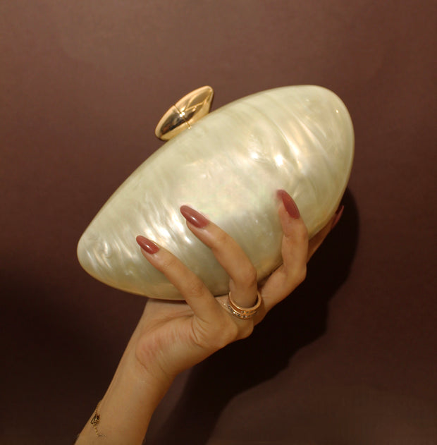 Acrylic Ivory Shell Clutch with detachable Sling
