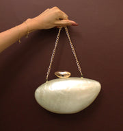 Acrylic Ivory Shell Clutch with detachable Sling