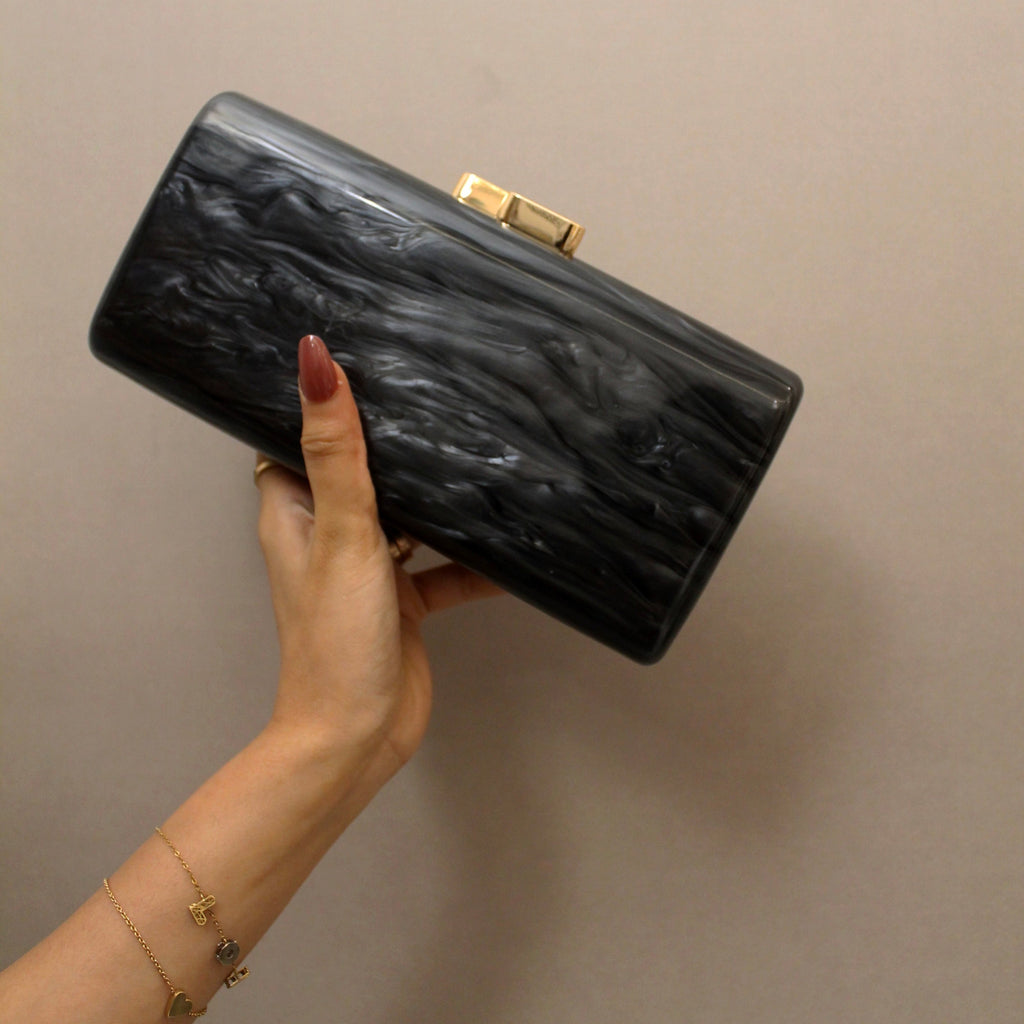 Rectangle Elegant  Acrylic Clutch Black | With crossbody Chain strap