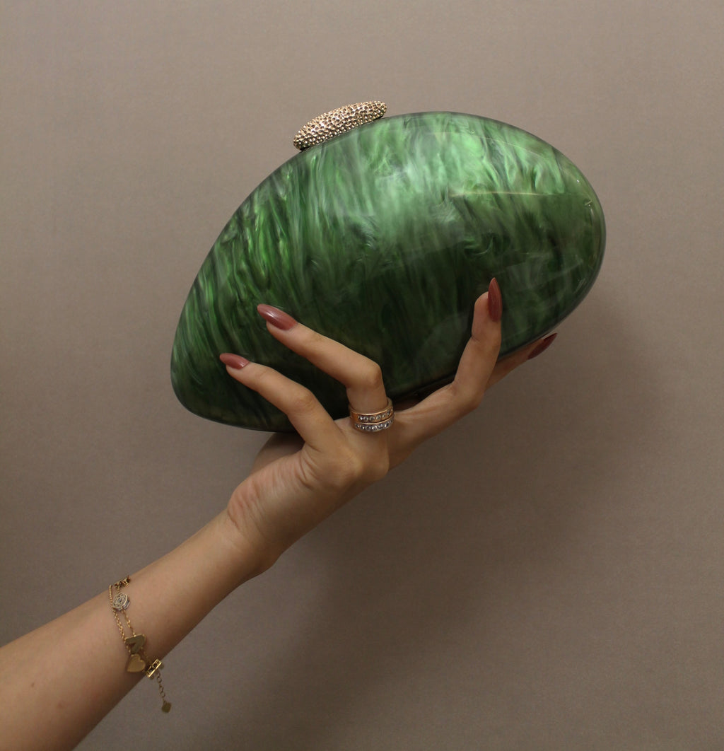 Green shell Acrylic clutch with Sling