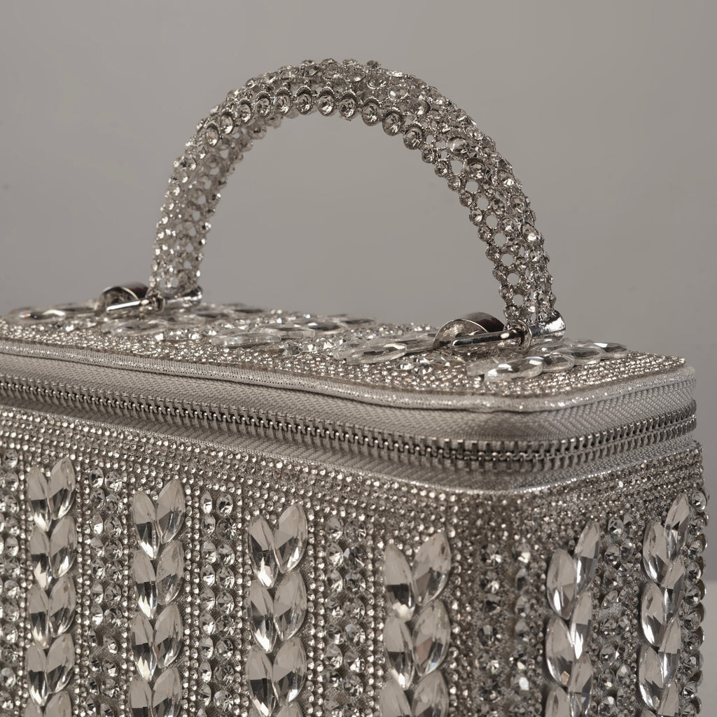 Silver Crystal Leaf Luxe Vanity Bag