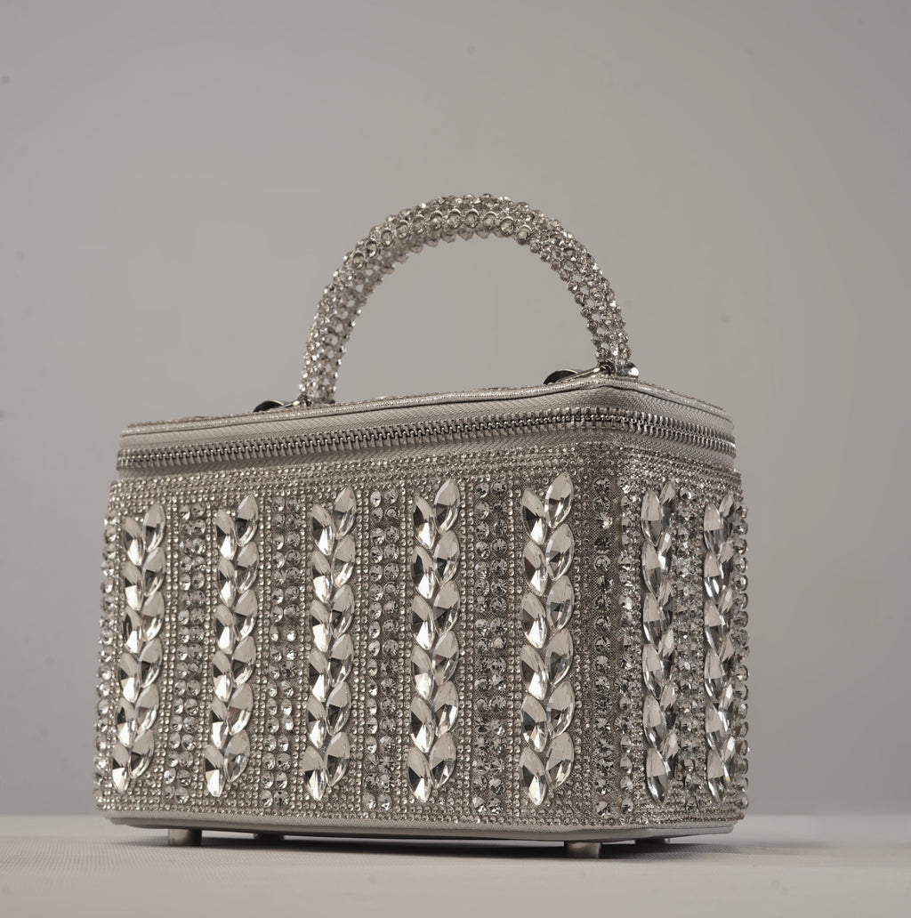 Silver Crystal Leaf Luxe Vanity Bag