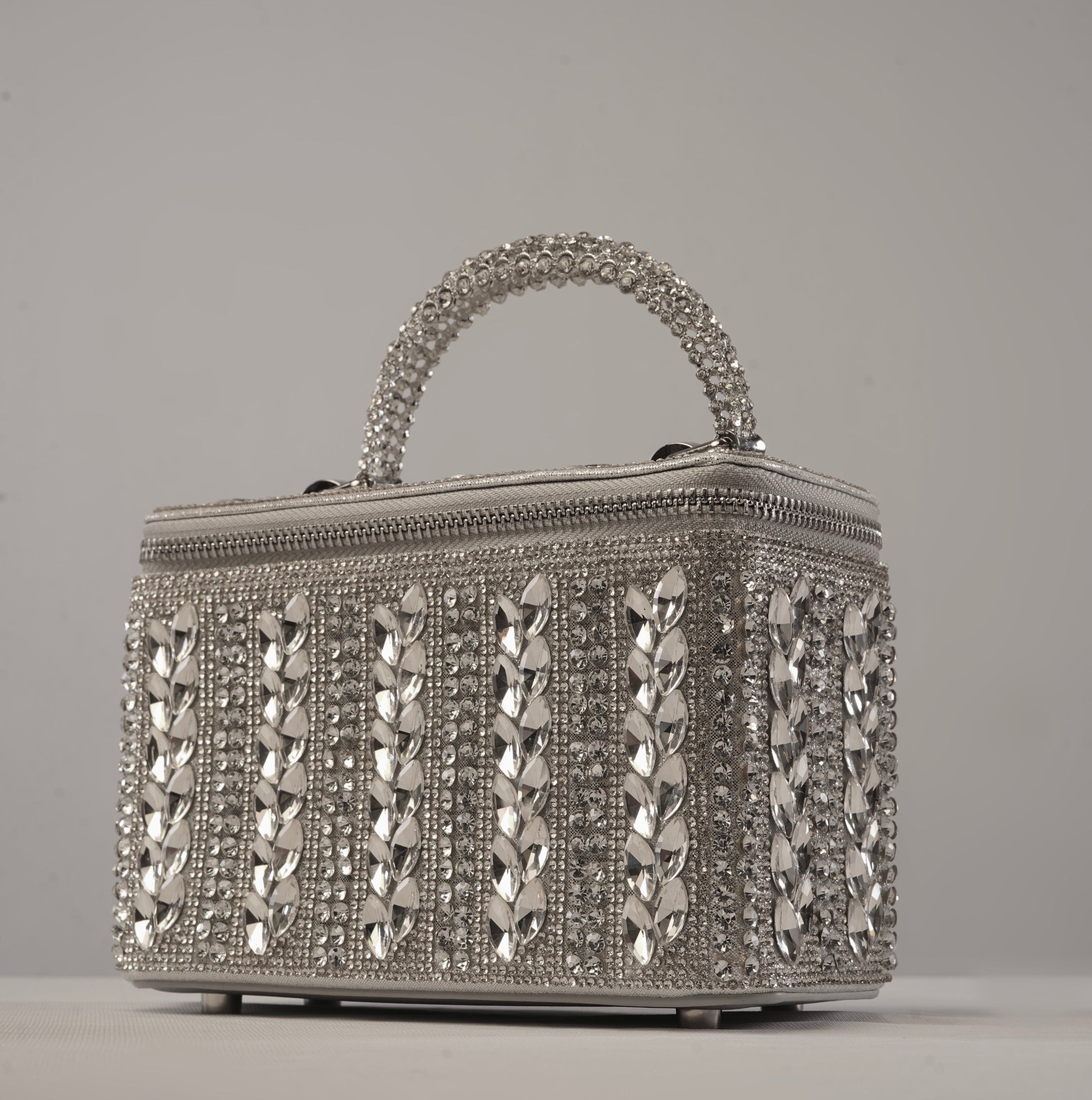 Silver Crystal Leaf Luxe Vanity Bag