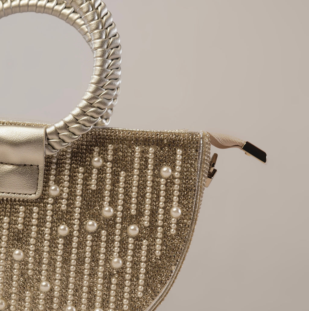 Golden Pearl Cascade Crystal Handbag