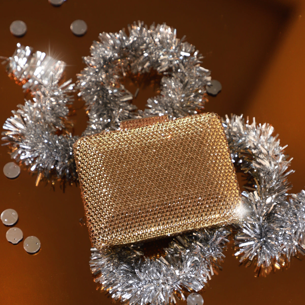 Gold Crystal Mini Box Clutch
