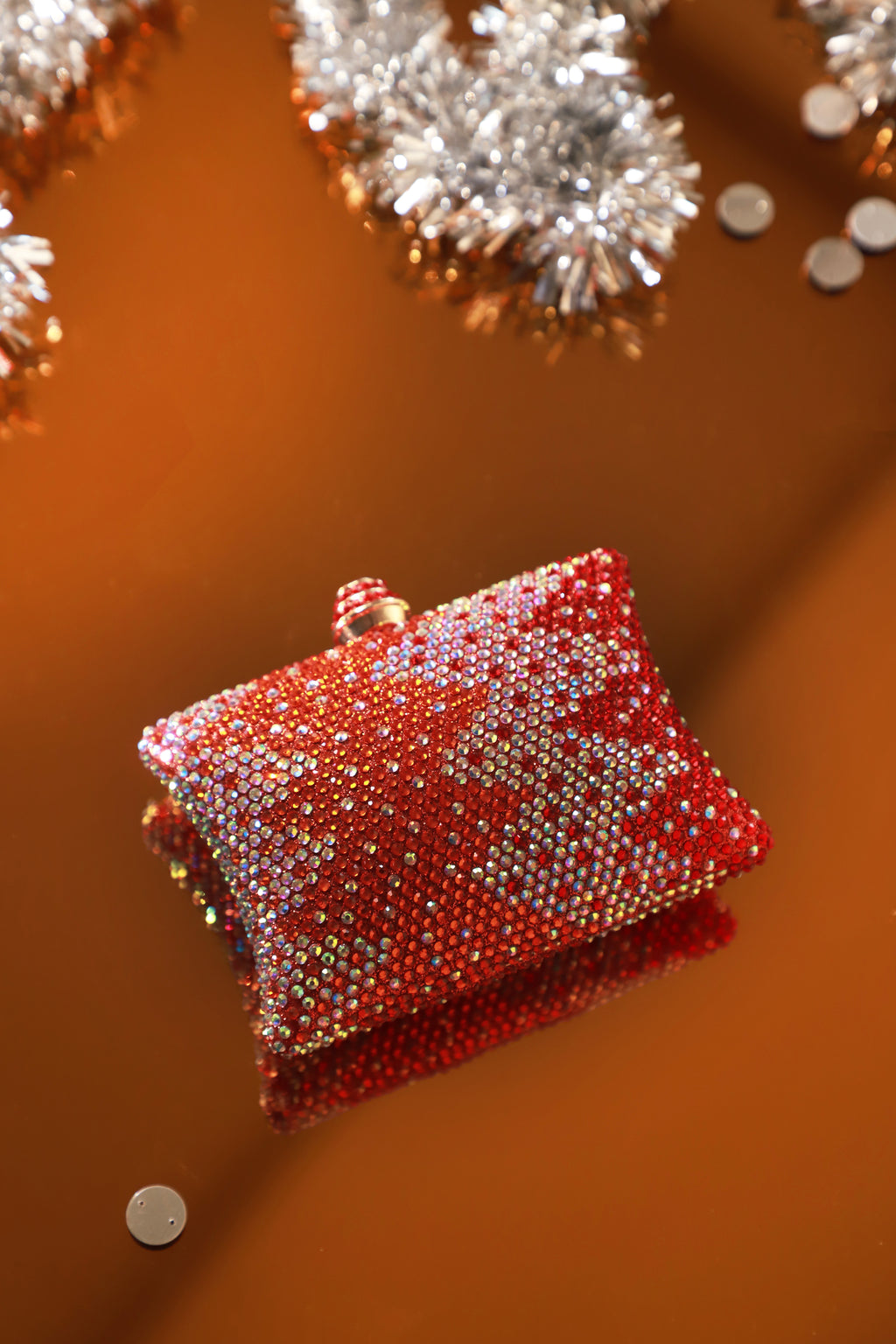 Ruby Red Ombre Crystal Box Clutch Mini