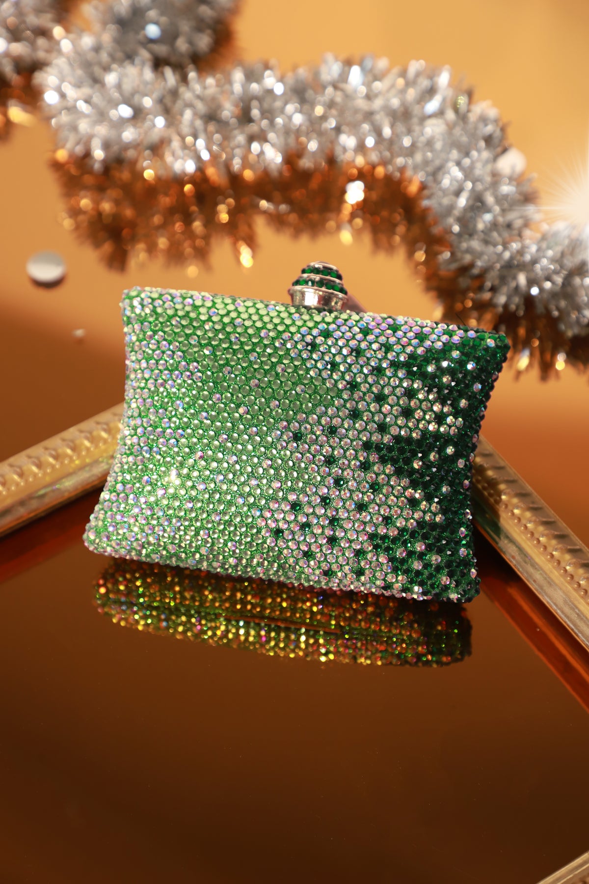 Emerald Green Ombre Crystal Box Clutch Mini