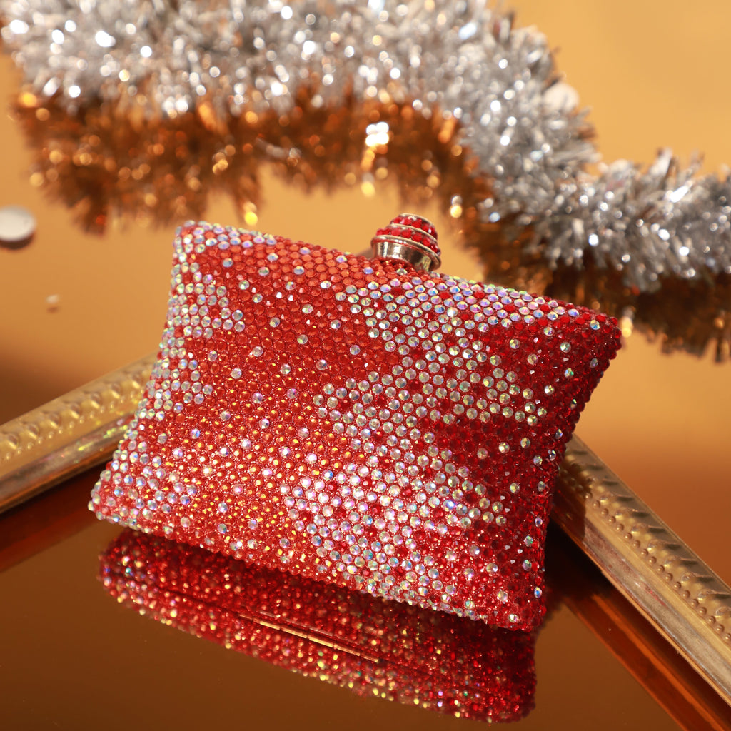 Ruby Red Ombre Crystal Box Clutch Mini