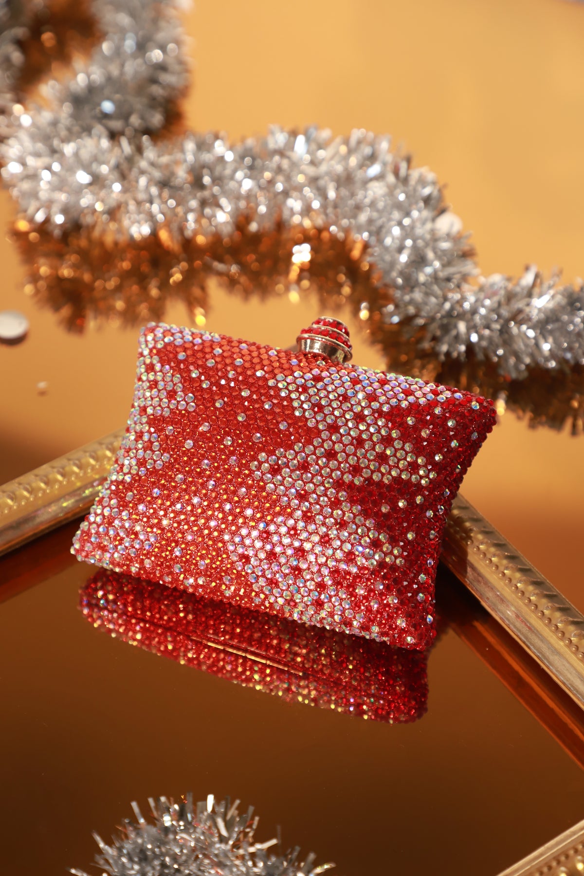 Ruby Red Ombre Crystal Box Clutch Mini