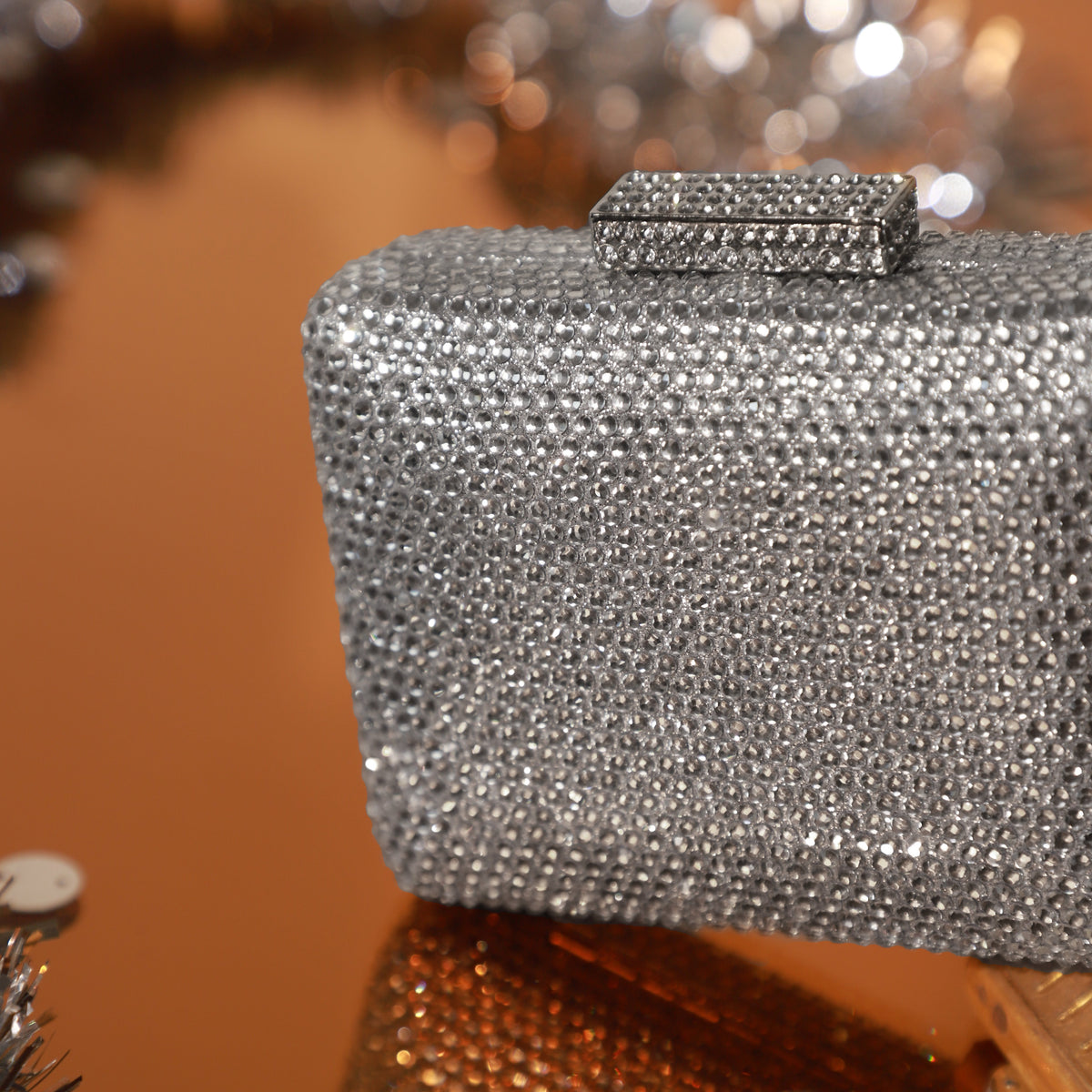 Silver Crystal Mini Box Clutch