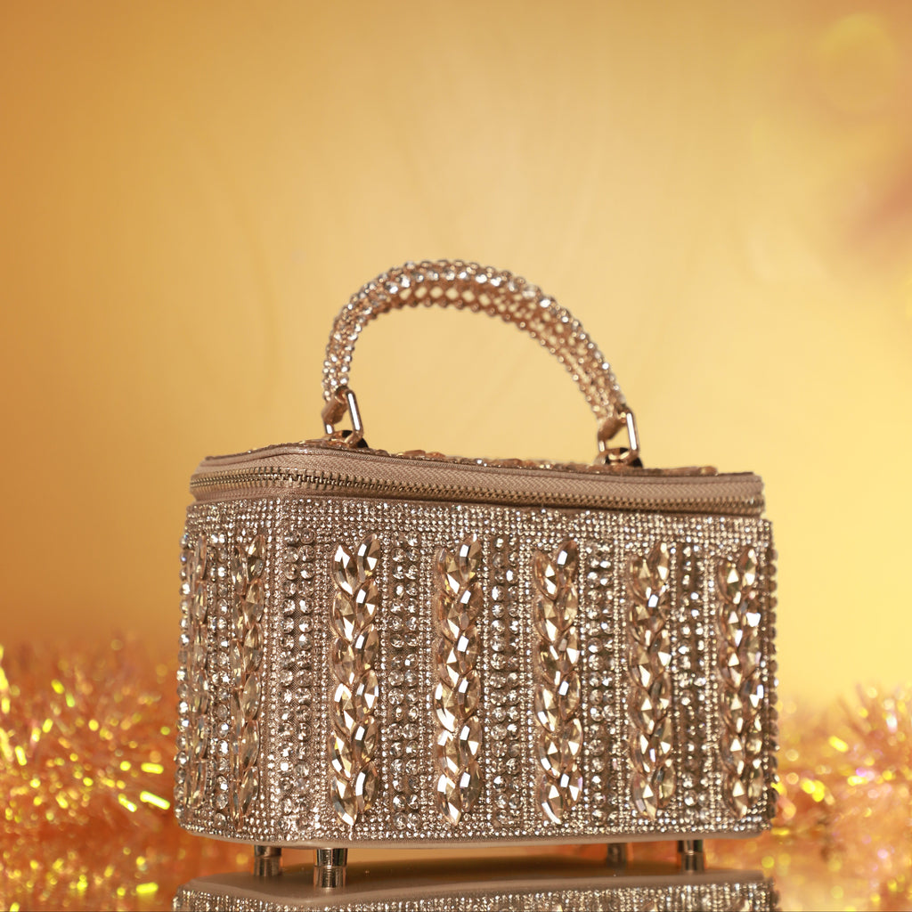 Rose Gold Crystal Leaf Luxe Vanity Bag