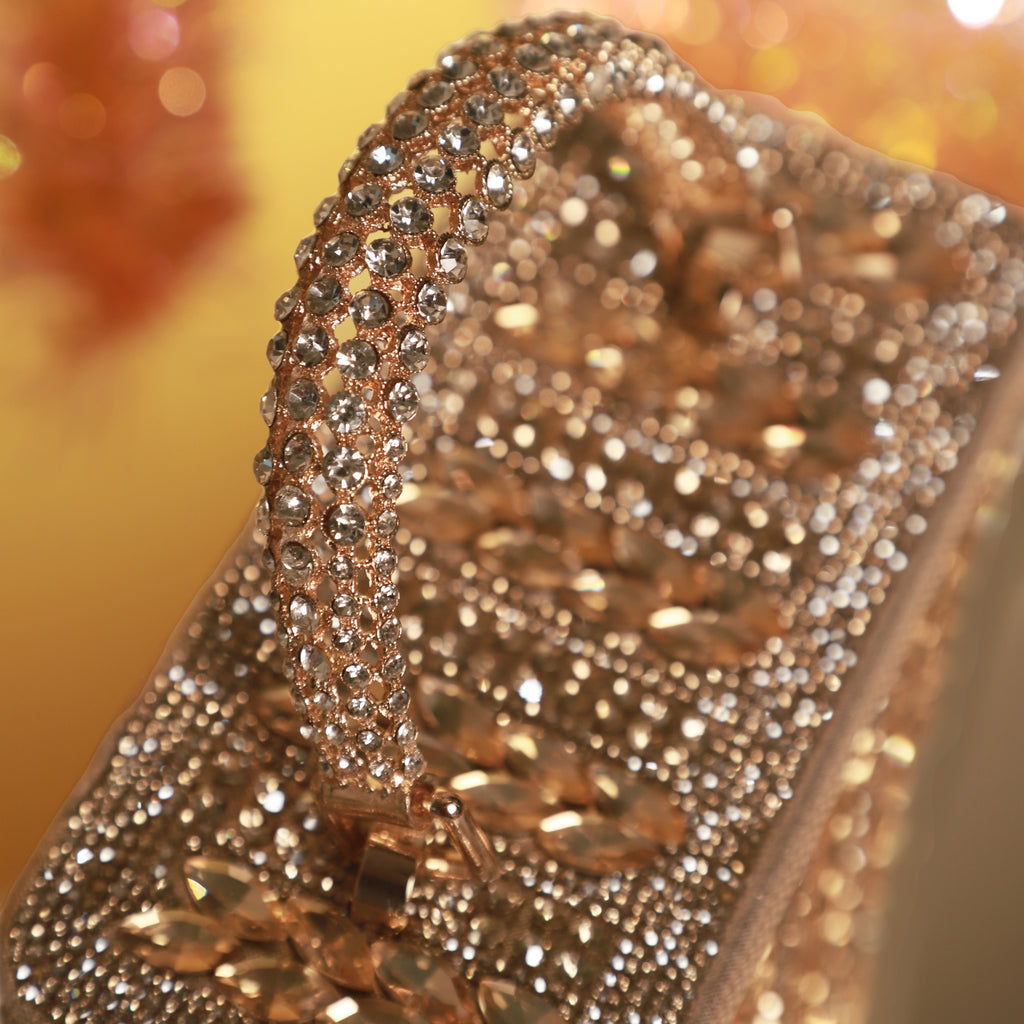 Rose Gold Crystal Leaf Luxe Vanity Bag