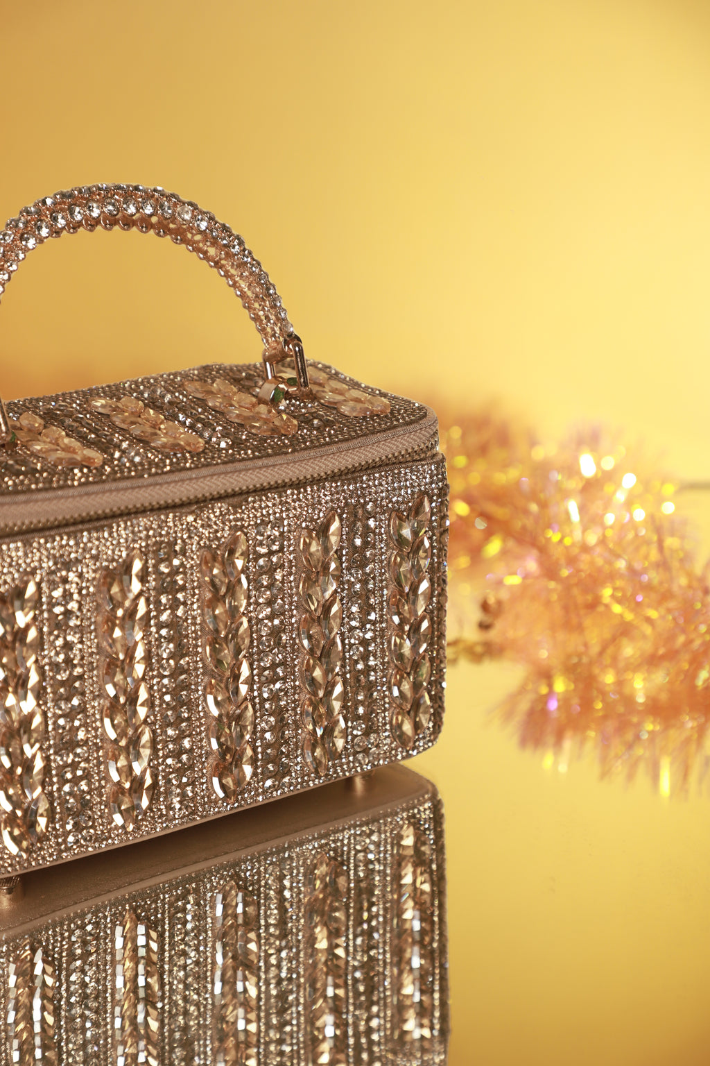 Rose Gold Crystal Leaf Luxe Vanity Bag