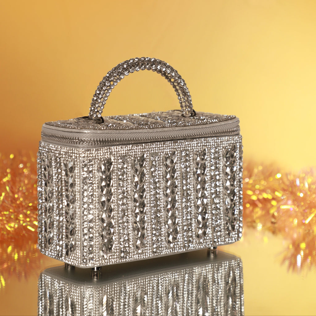 Silver Crystal Leaf Luxe Vanity Bag