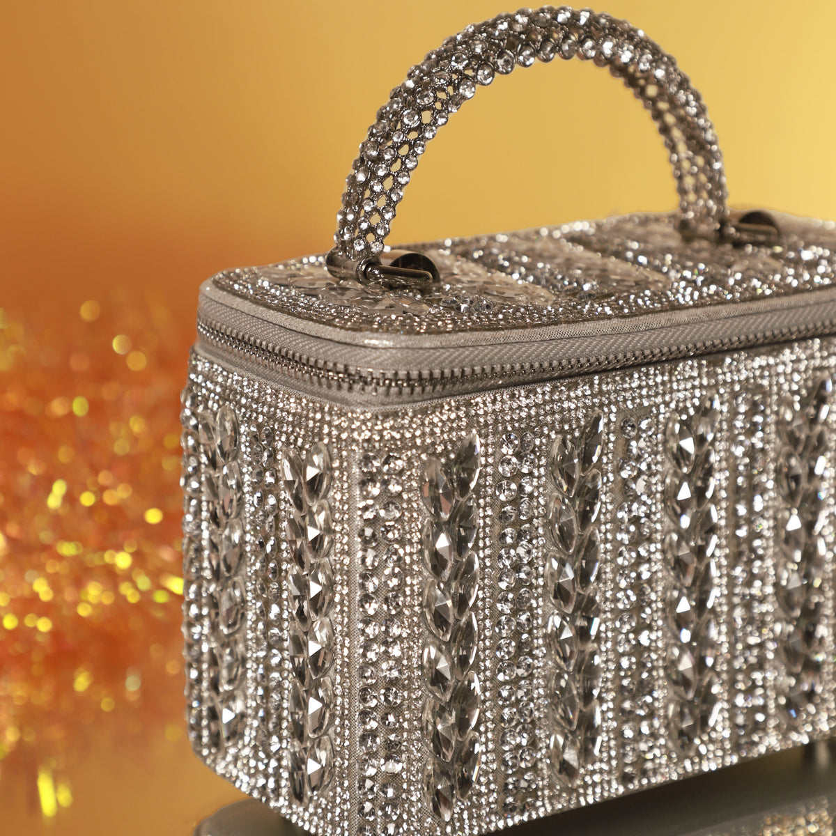 Silver Crystal Leaf Luxe Vanity Bag