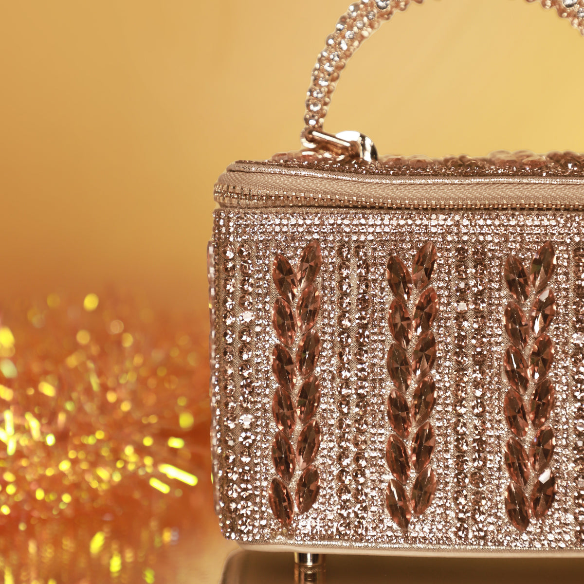 Rose Gold Crystal Leaf Luxe Vanity Bag
