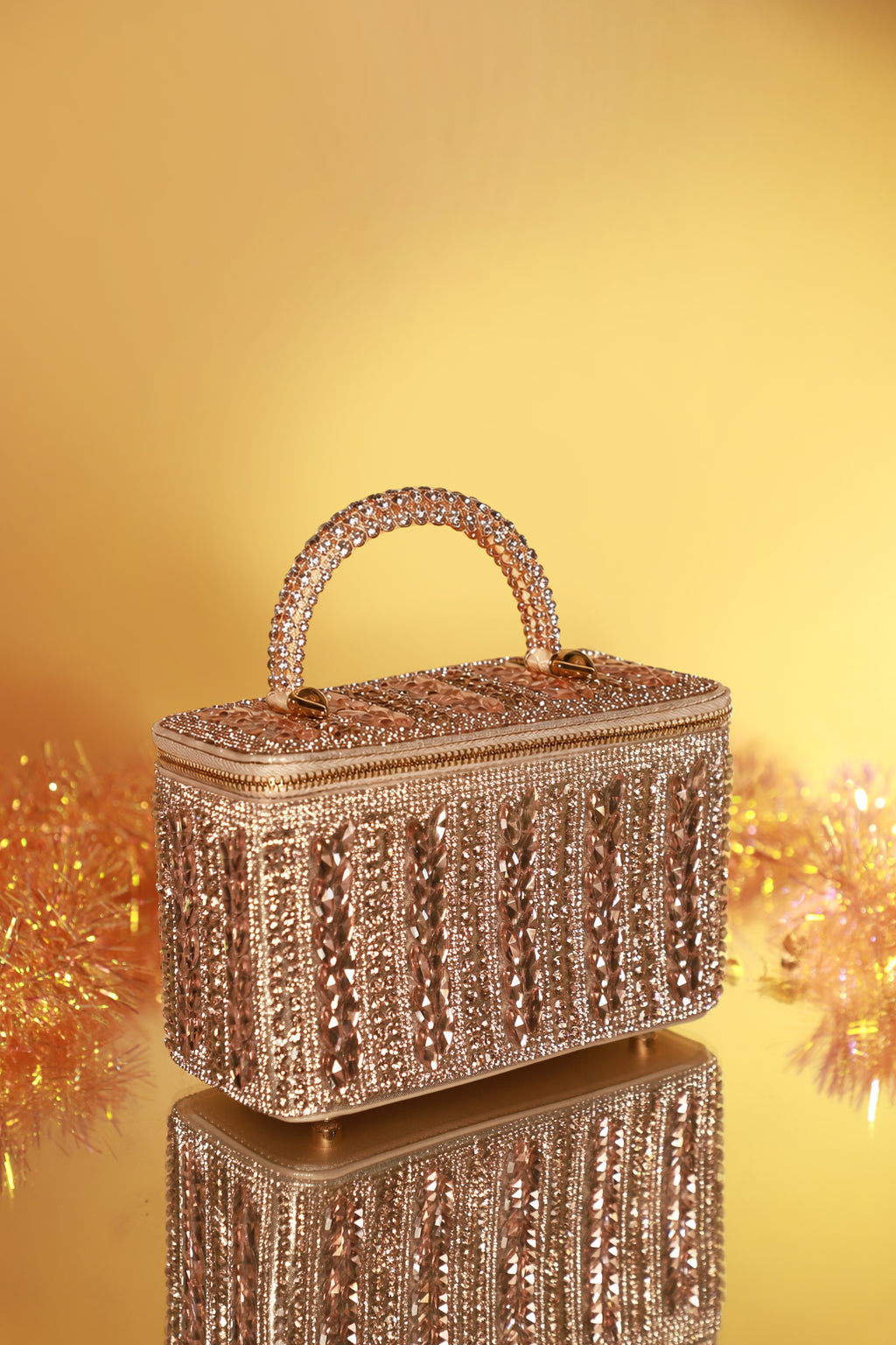 Rose Gold Crystal Leaf Luxe Vanity Bag