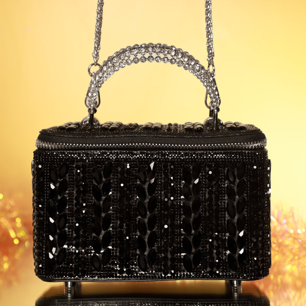 Black Crystal Leaf Luxe Vanity Bag