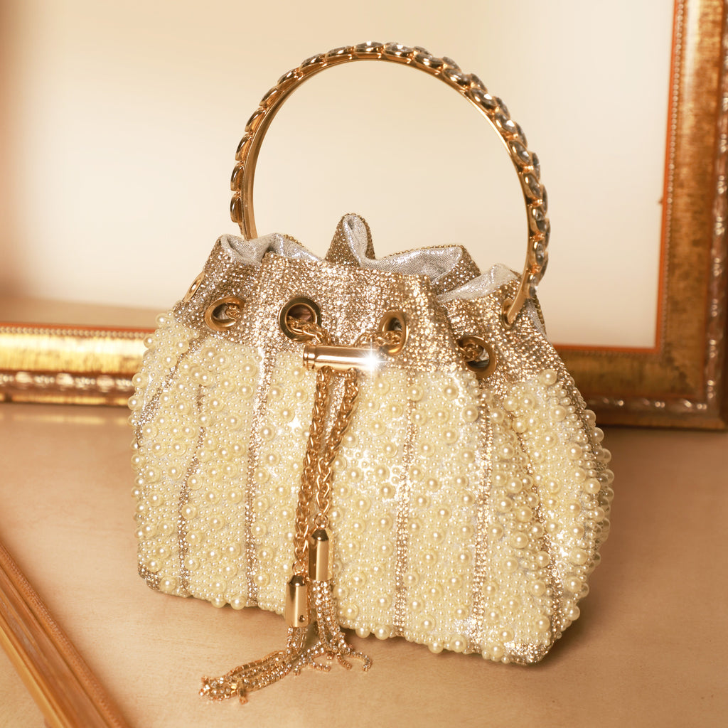 Pearl Grace Potli In Light Gold