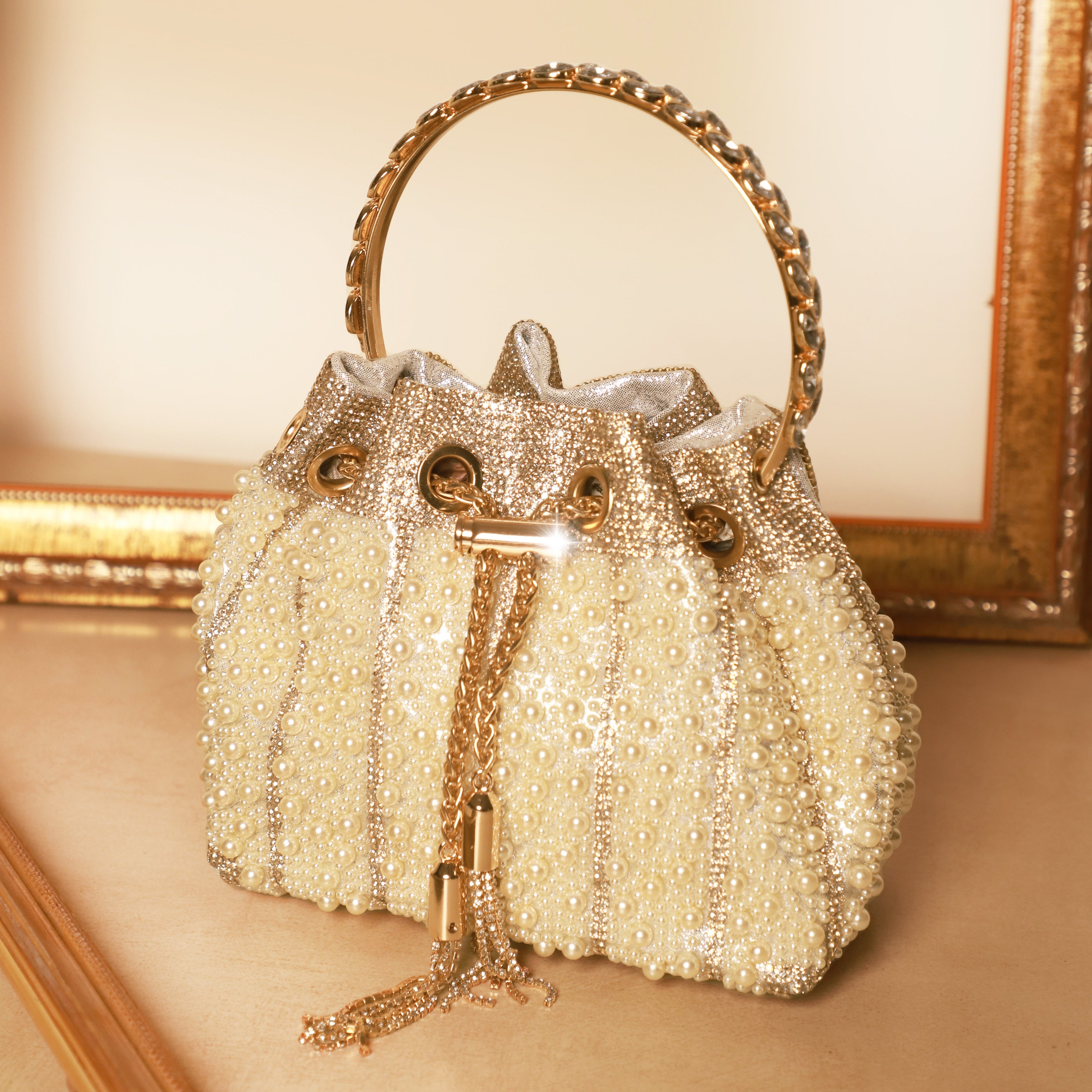 Pearl Grace Potli In Light Gold
