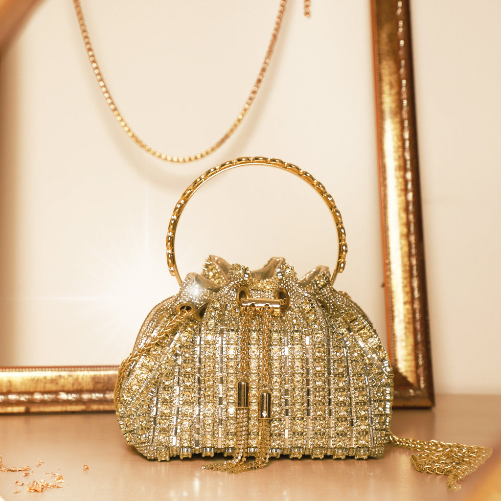 Crystelle Luxe Drawstring Bag Gold